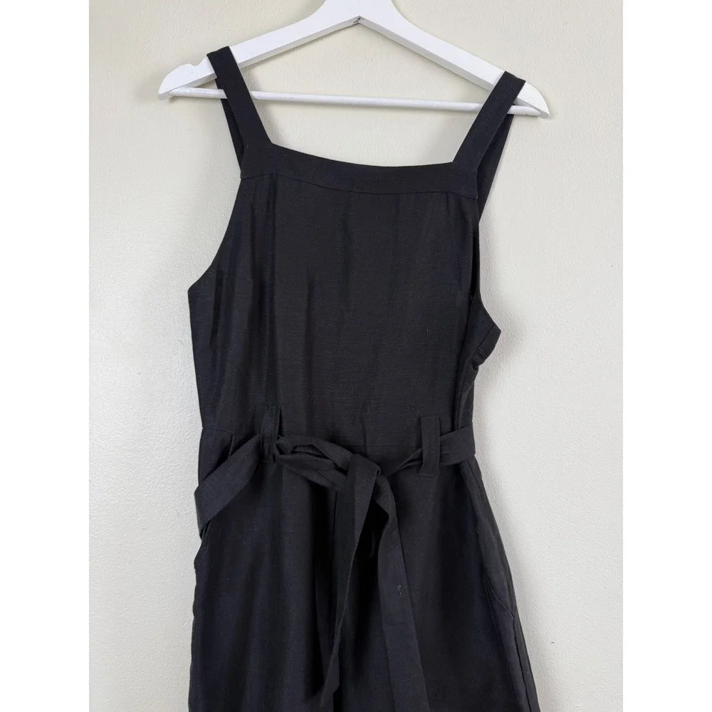 Reformation Black Linen Blend Wide Leg Jumpsuit Square Neck Sleeveless Size XS
